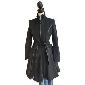 Dawn Levy Fergie II Wool Blend Belted Coat Black Women’s XS High Collar
